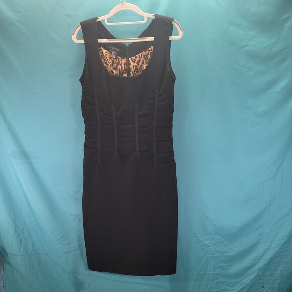 Etcetera Womens Size 8 Black Sleeveless Fitted Sheath Dress Leopard Print Lining - Picture 1 of 9